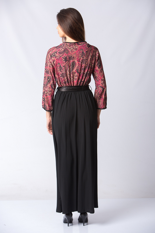 Şal Desenli Beli Kuşaklı Elbise - Mercan