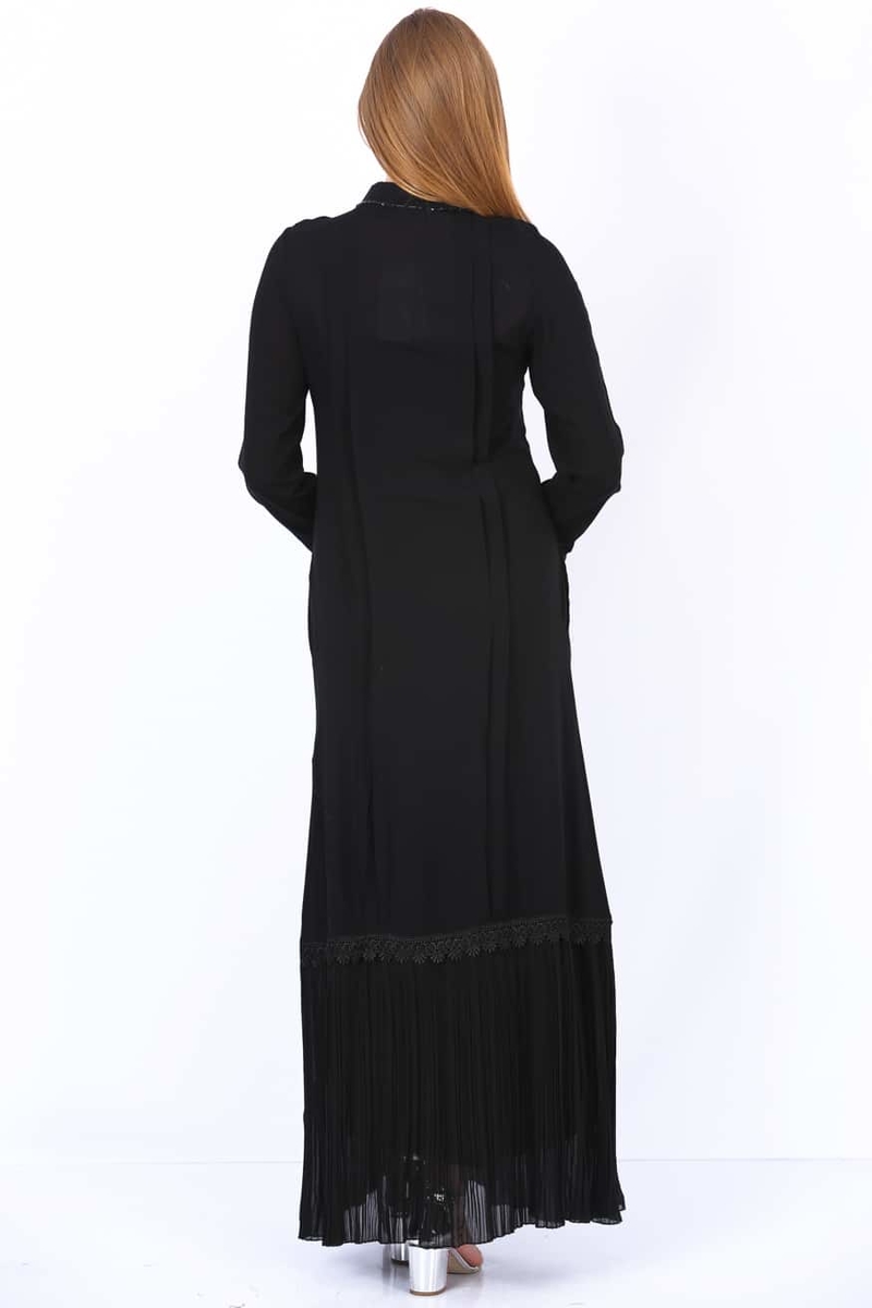 Pileli İkili Elbise Takım - Siyah