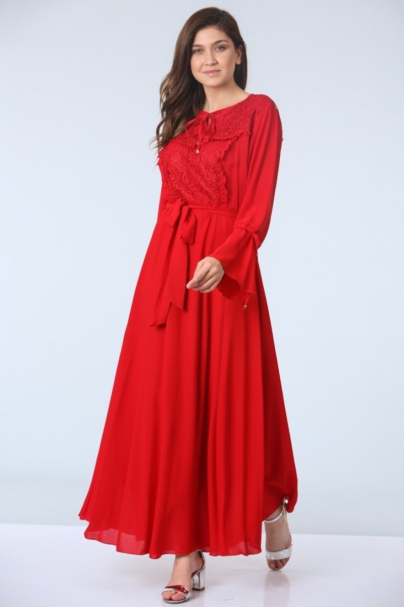 Fırfırlı Elbise - Kırmızı