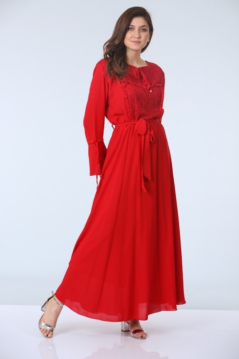 Fırfırlı Elbise - Kırmızı