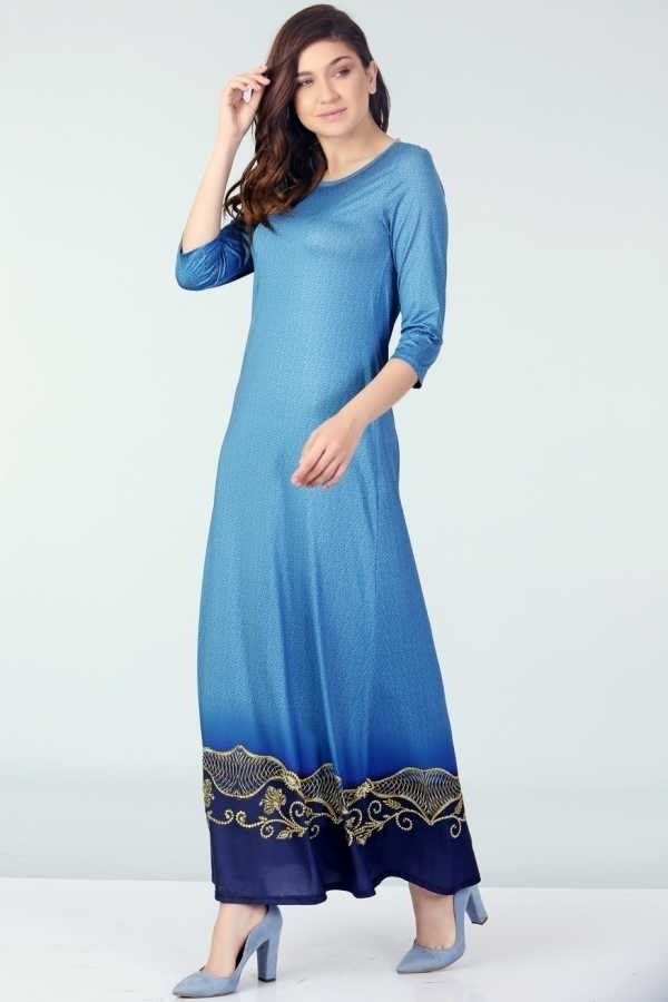 Yarım Kollu Elbise - Mavi