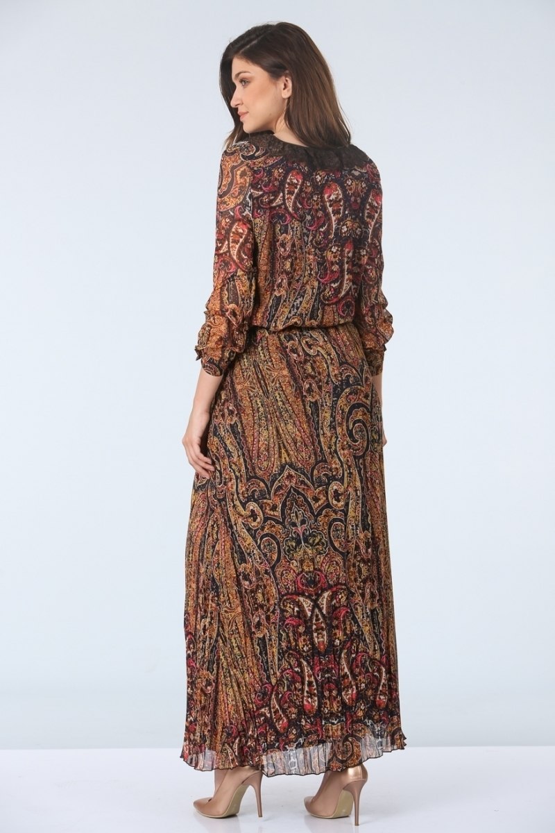 Şal Desenli Şifon Elbise - Pembe