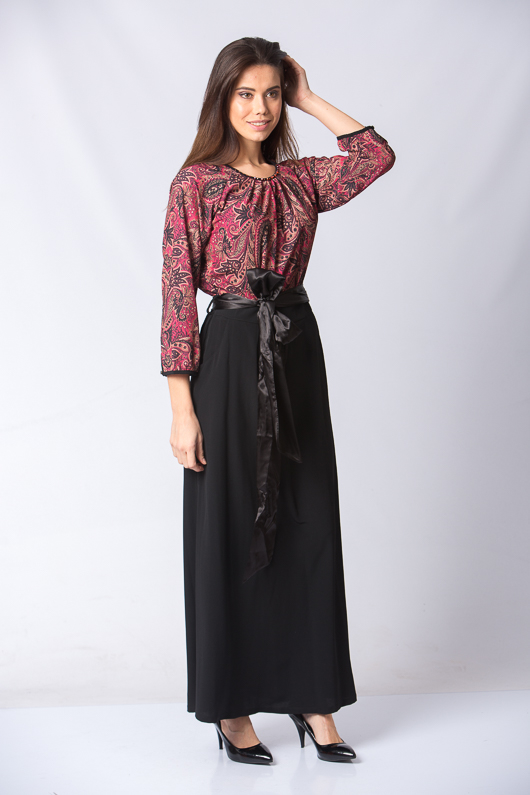 Şal Desenli Beli Kuşaklı Elbise - Mercan