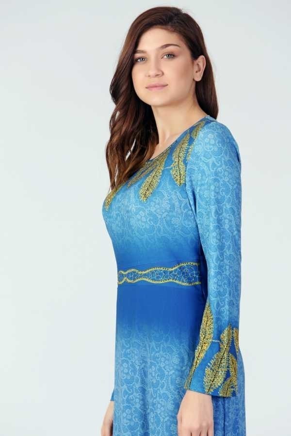 Taş İşlemeli Elbise - Mavi