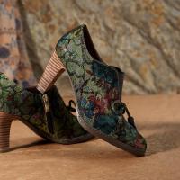 Vintage Kabartmalı Desenler, Kelebek Düğümlü Detay, Fermuarlı, Topuklu Ayakkabı