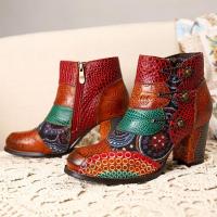 Vintage Tasarım,  Hakiki Deri, Kare Topuklu, Ayak Bileğinde, Çizme Ayakkabı