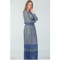 Batik Desenli Elbise - Mavi