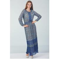 Batik Desenli Elbise - Mavi