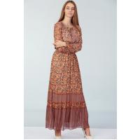 Batik Desenli Elbise - Turuncu