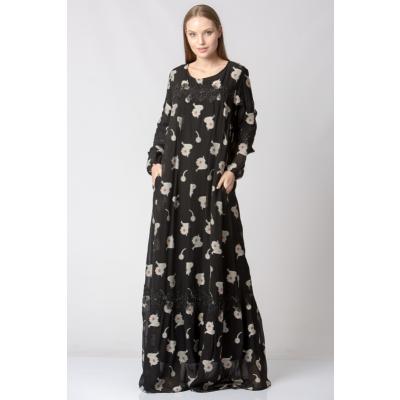 Dantel Detaylı Çiçekli Elbise - Krem