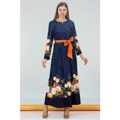 Etek Ucu Çiçekli Elbise - Lacivert