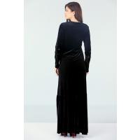 İşlemeli Yakma Kadife Elbise - Siyah