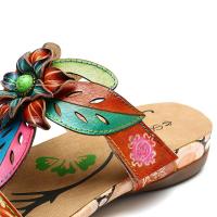 Rahat, Vintage, Hakiki Deri, Çiçek Desenli, Sandalet